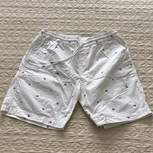 Charleston Threads Men’s L, Casual White Shorts with Red Embroidery 🌭🍔